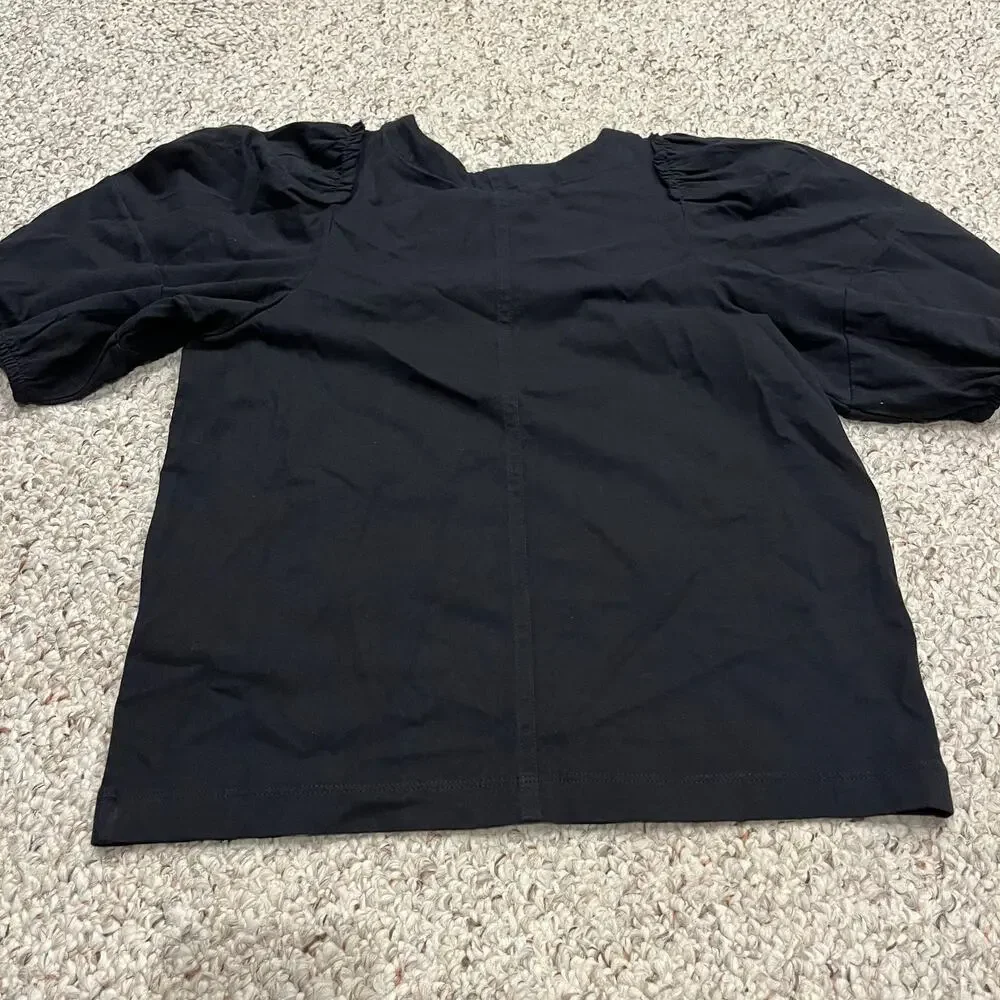 NWTMadewell Puff Sleeve Tee Sz S Black Casual Peasant Preppy Classic Cotton